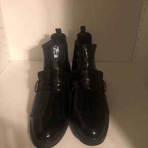 Black Patent Leather slip on booties.